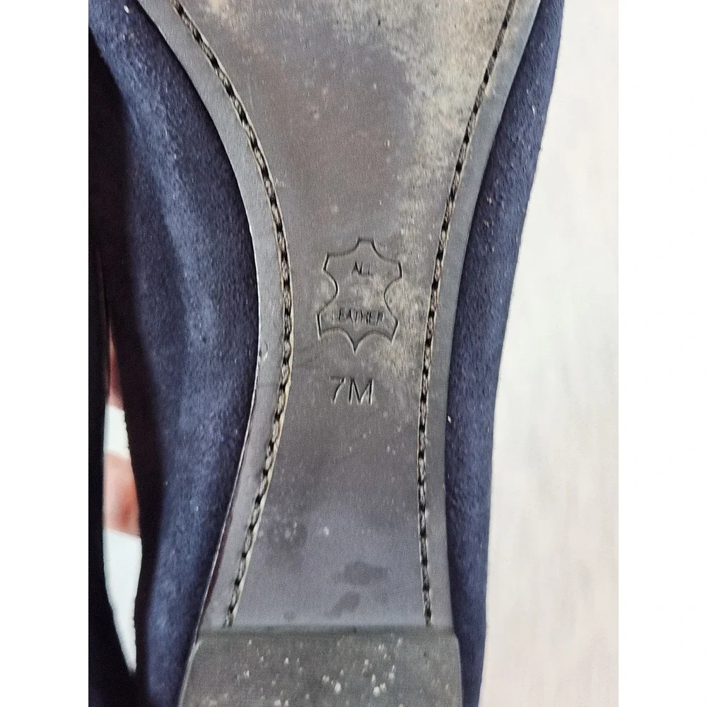 Tory Burch Reva Ballet Flats Womens 7M Navy Blue Suede Logo Medallion